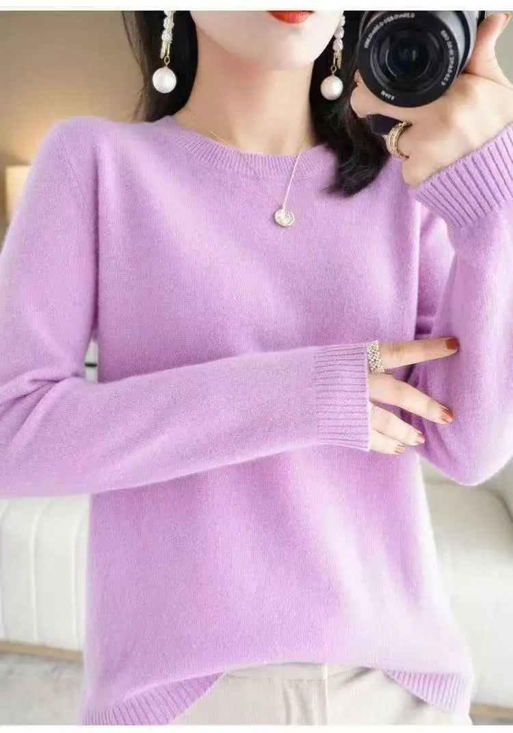 Women's Soft Knit Crew Neck Sweater, Basic Jumper