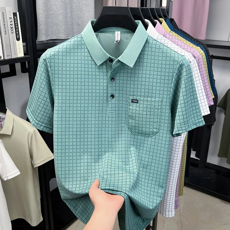 Men's Single-Buckle Lapel Shirt - Silky Stretch, Sweat-Proof