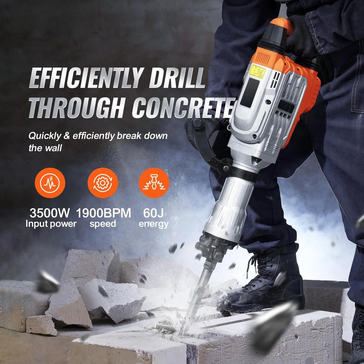Demolition Jack Hammer 3500W Concrete Breaker with 4 Chisels