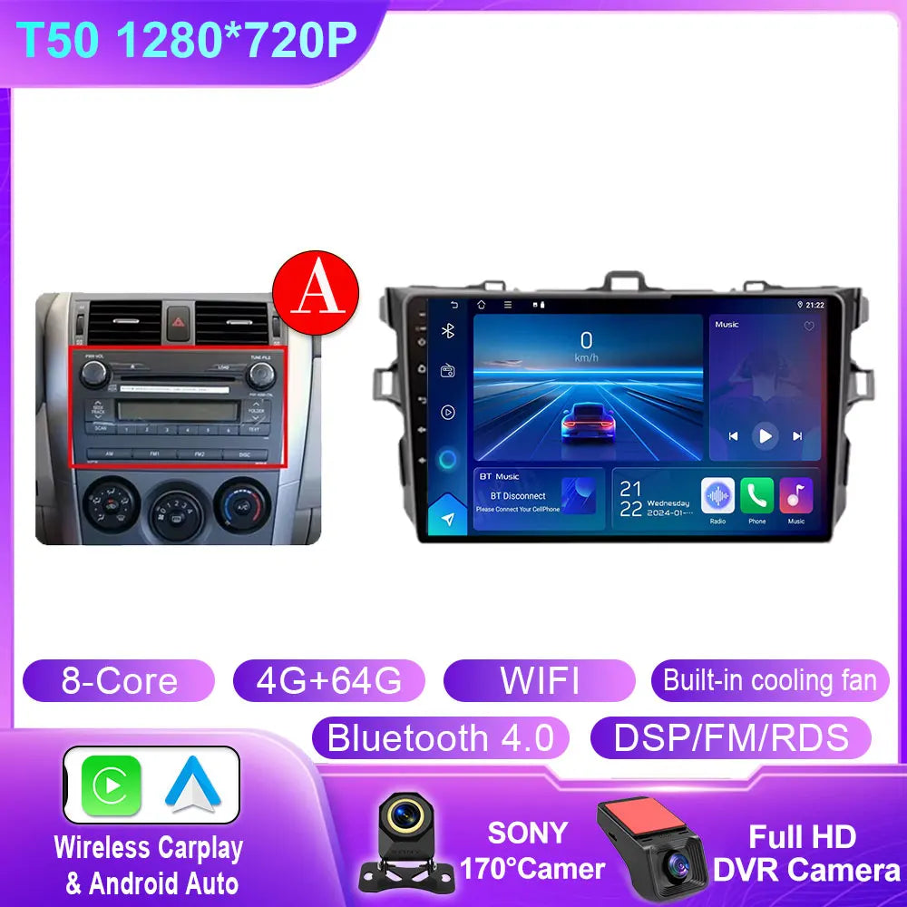 Android 14 For Toyota Corolla 2006 2007 2008 2009 2010 2012 2013 Carplay stereo Car Radio Navigation GPS Multimedia video NO DVD
