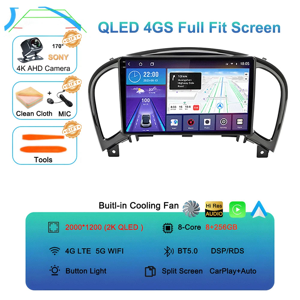 Android 16 Video Player Carplay Auto For Nissan Juke YF15 2010 - 2014 Multimedia Car Radio WIFi+4G DSP 2 DIN Touch Screen