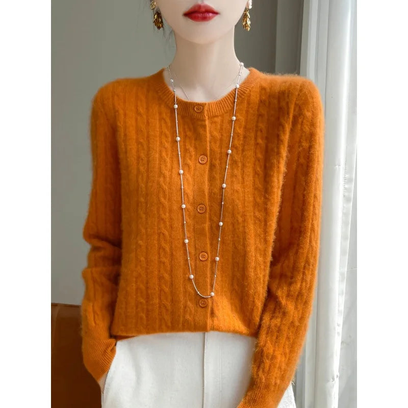 Women's Slim Fit Thick Knit Cardigan - Warm Crew Neck Sweater - photo 16