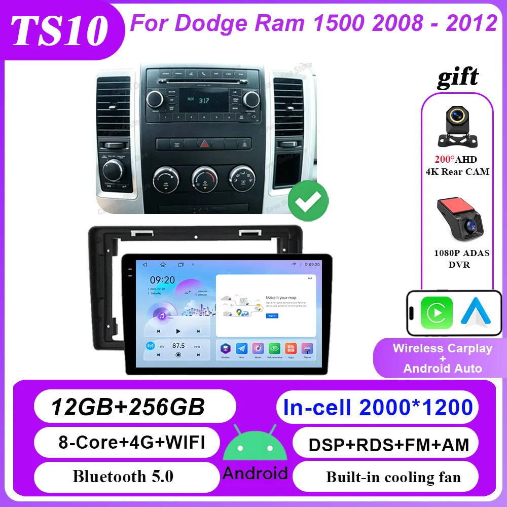 Android 16 Car Stereo for Dodge Ram 1500 2008-2012 - CarPlay & GPS Navigation