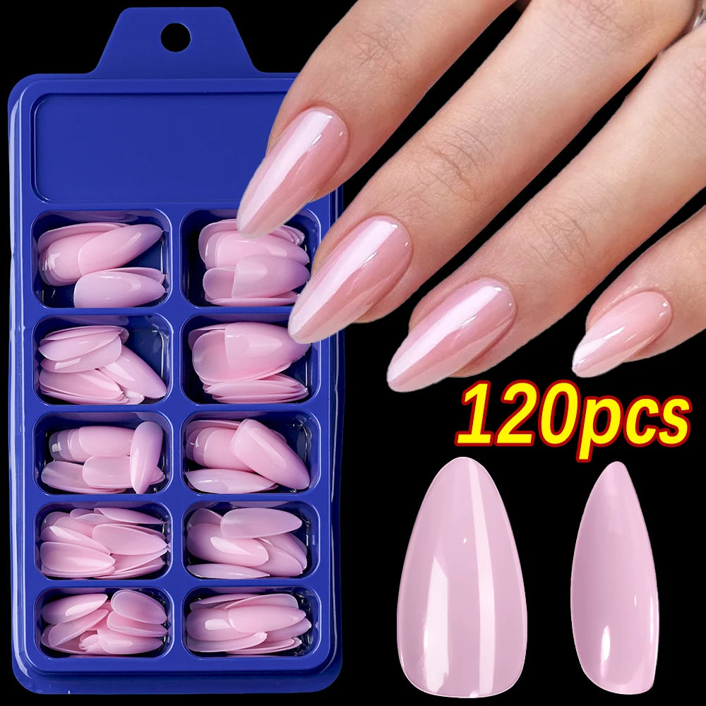 120Pcs Christmas Red Press On Nails Mid-length Almond Fake Nails Full Cover Detachable False Nail Tips For Women Halloween Wear