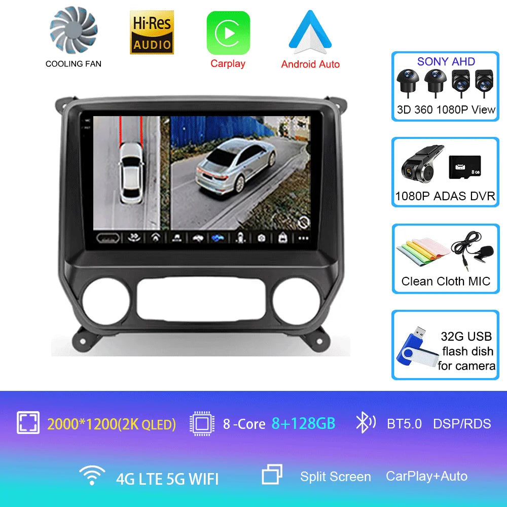 2K Android Car Stereo with CarPlay & Android Auto — Chevrolet Silverado (2014–2018)
