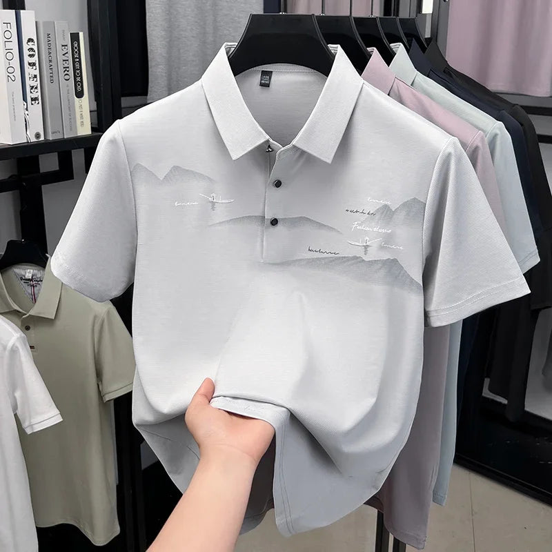 Men's Textured Mesh Polo - Cool-Touch Lapel, Two-Button Placket