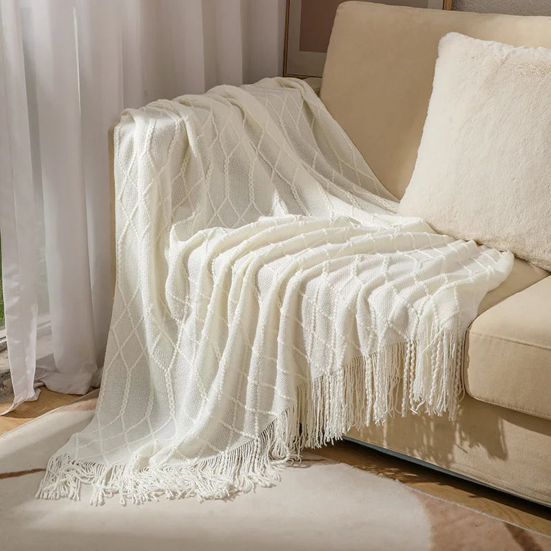 Cable Knit Throw Blanket, Lightweight Farmhouse Throw
