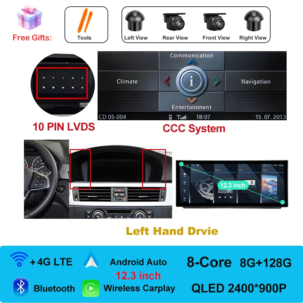 Car Stereo with Apple CarPlay & Android Auto, Compatible with BMW 3 Series E90 E91 E92 (CCC/CIC)