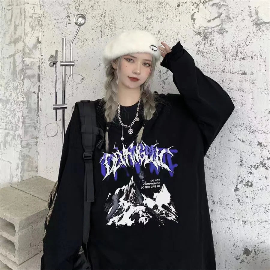 Women T shirts four seasons Woman clothing Y2k Top Sweatshirt 2026 korean Fashion Long Sleeves Tee Loose Couple Graphic T-shirt