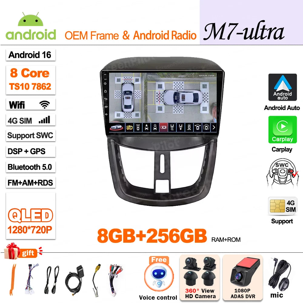 9" Android Car Stereo for Peugeot 207 & 207CC (2006–2015) — Wireless Android Auto, CarPlay, GPS, WiFi