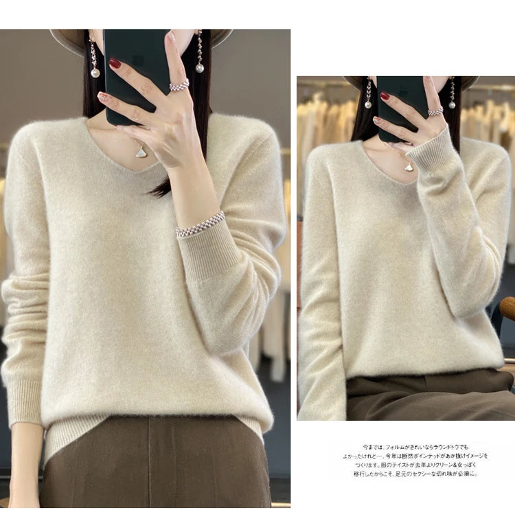Women's Merino Wool V-Neck Sweater