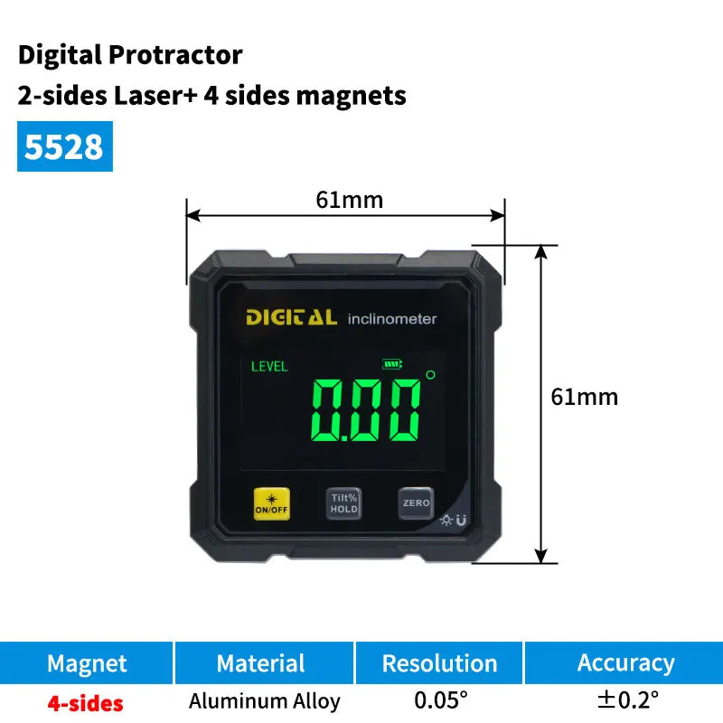 SHAHE Rechargeable Digital Angle Finder with Dual Laser- 4-Side Magnetic Inclinometer Woodworking Measuring Tool Level Box