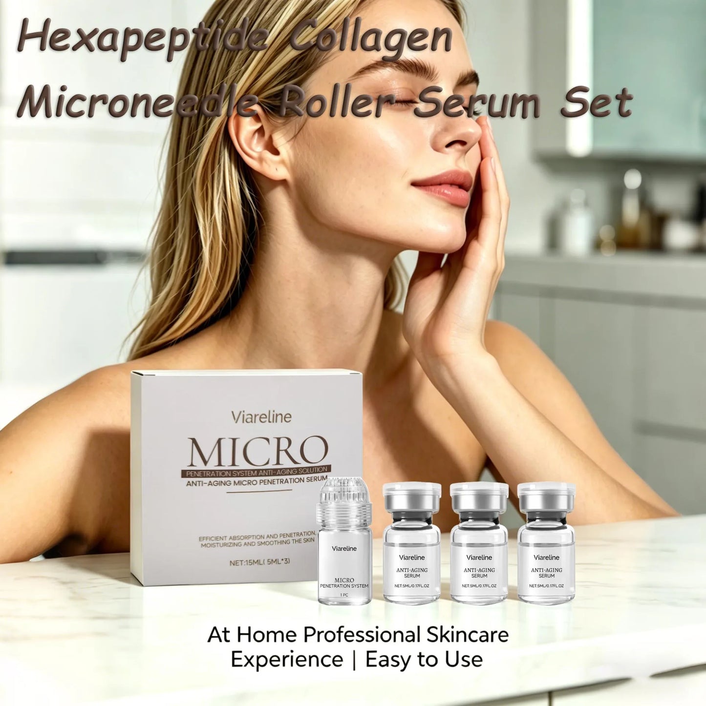 Hexapeptide Collagen Microneedle Serum Set Hydrating Facial Roller Beauty Device Pro Home Beauty Care Kit Glowing Skincare