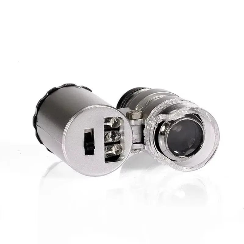 Mini 60X Microscope LED Jewelry Loupe UV Currency Detector Portable Magnifier Magnifying Eye Lens Magnifying Glass Loupe