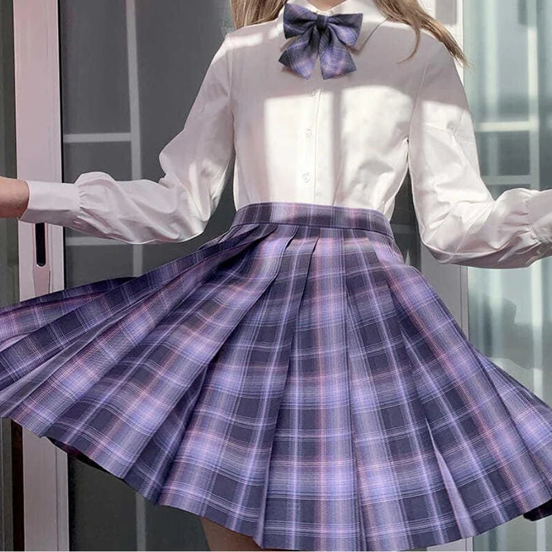 ZOKI Plaid Pleated Mini Skirt – Bow Knot High Waist Preppy Style | Harajuku Aesthetic Women's A-Line Dance Skirt | S-XXL