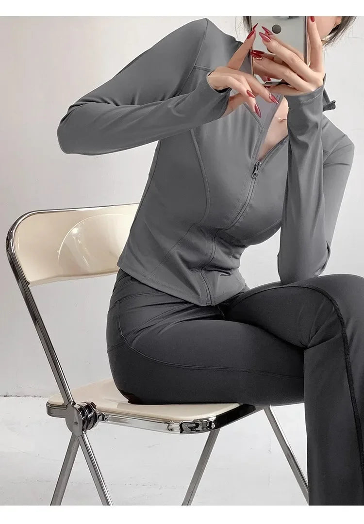 Women's Quick-Dry Yoga Jacket, Slim Zip-Up