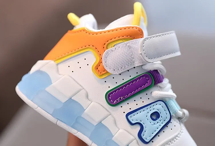Colorful Letter Pattern Hook Loop Children Sports Shoes Breathable Comfortable Casual Sneakers Kids Outdoor Non Slip Fashion