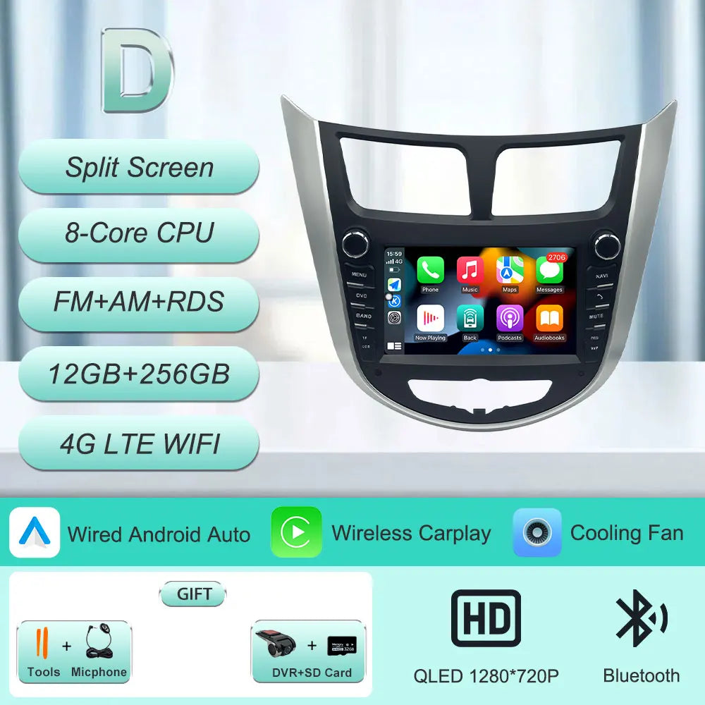7" Android Car Radio for Hyundai Solaris Accent Verna 2010-2016 Wireless CarPlay Android Auto GPS WiFi BT FM Touch Screen Stereo