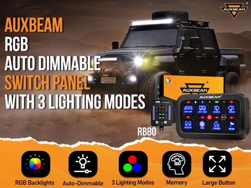 Auxbeam RGB 8 Gang Switch Panel Toggle/Momentary/Pulsed Supported Without App Control (One-Sided Outlet/Two-Sided Outlet)