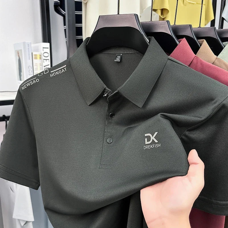 Men's Polo Tee - Chest Embroidery, Seamless Breathable Stretch