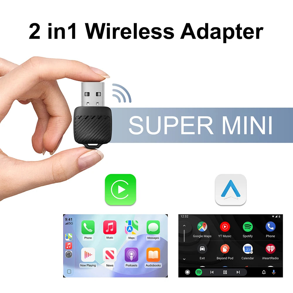 AI Smart Box Wireless CarPlay Dongle & Android Auto Adapter — for Wired-CarPlay Cars
