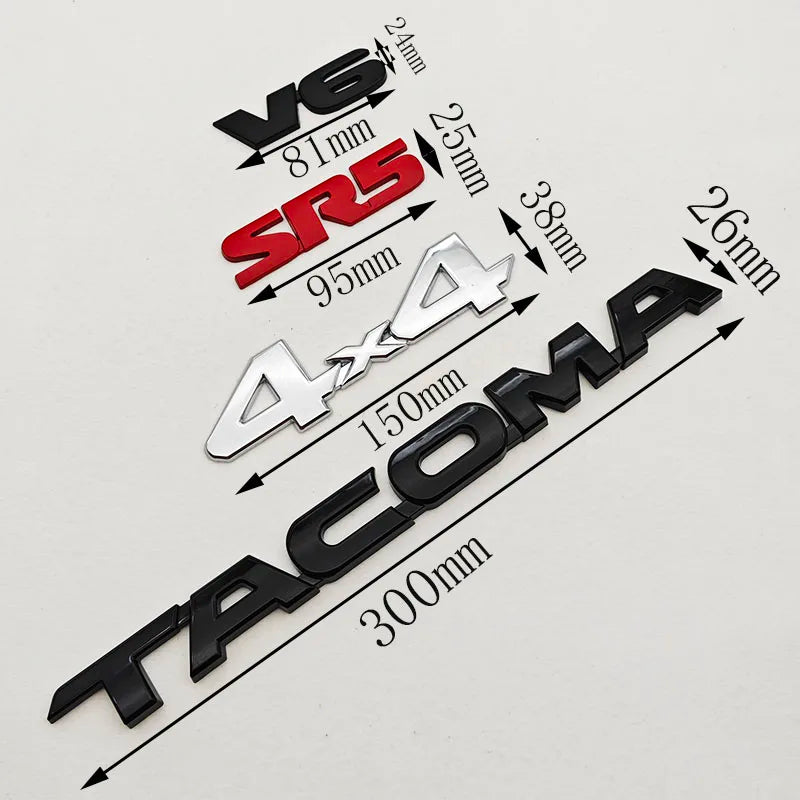 3D Car Sticker Logo V6 4X4 SR5 TACOMA Trunk Badge Door Waier Line C-Pillar Emblem Decals For Toyota TACOMA N170 N260 N300 N400