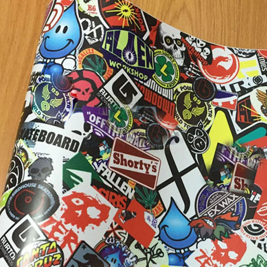 Skull Graffiti Stickerbomb Car Wrap — Vinyl Film, Air-Release
