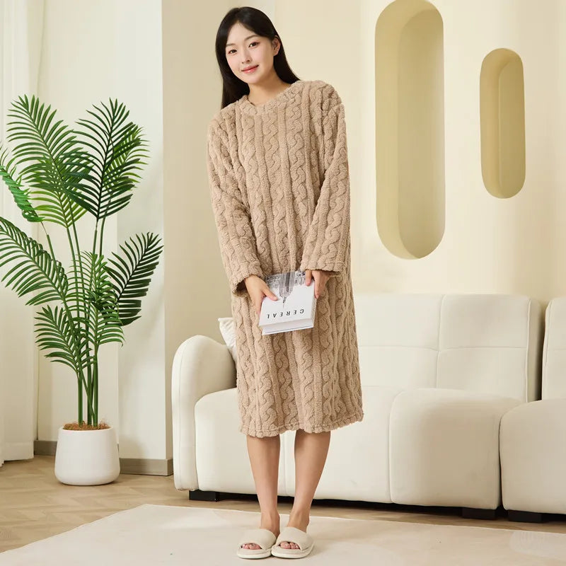 Women's Padded Coral Fleece Robe Dress - Thick Winter Bathrobe - photo 3