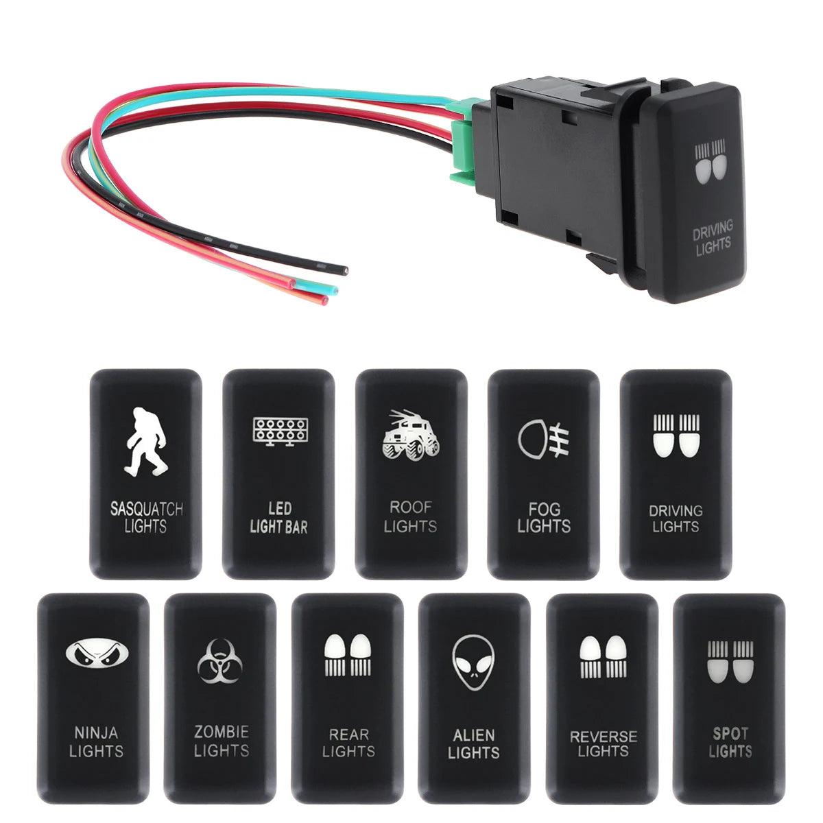 1pc Blue Backlight Push Button Switch 12V ON/Off Automoible Car Light Swithes with Connector Wire for Toyota-Hilux Prado 120