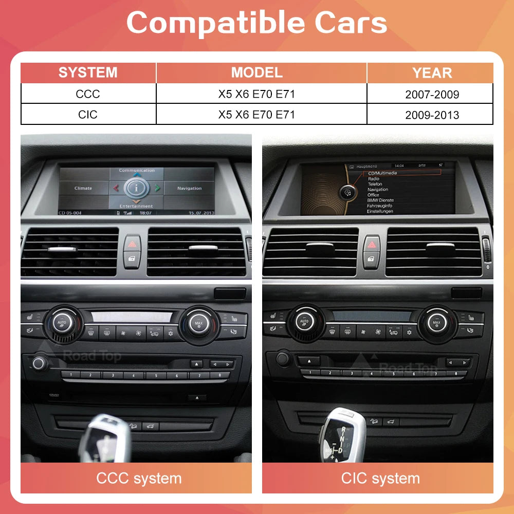 RoadTop 1920*720 Wireless CarPlay Android Auto Car Multimedia Display for BMW X5 X6 E70 E71 2007-2013 CCC CIC Linux Touch Screen
