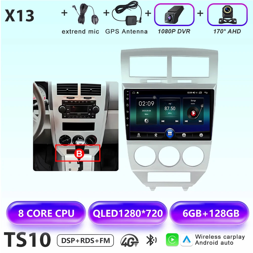 Car Stereo with Apple CarPlay & Android Auto, Compatible with Dodge Caliber & Jeep Compass MK