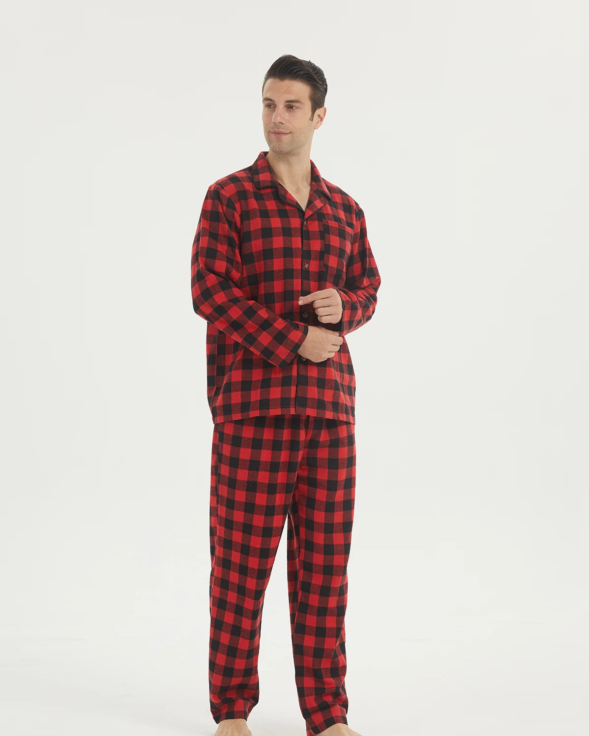 Men's Flannel Plaid Pajama Set - Button Shirt & Pants with Pockets - photo 4