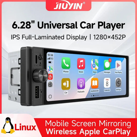 6.28" 1 DIN Car Stereo with Apple CarPlay & Android Auto