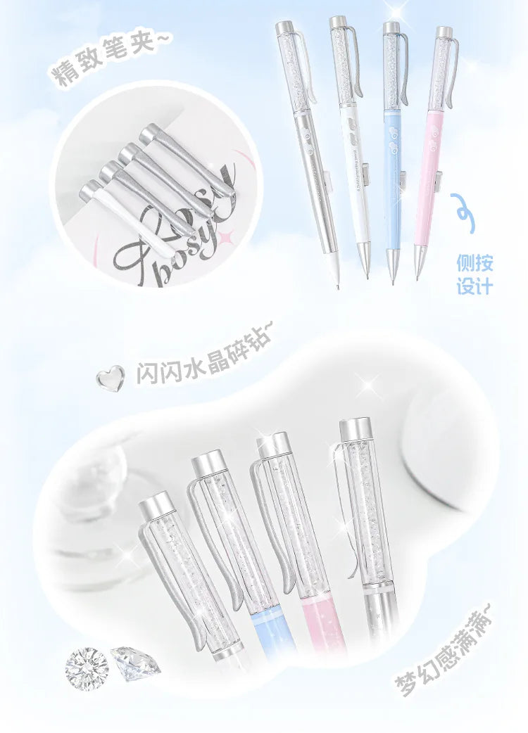 Angel Automatic Lead Set High Appearance Girl Heart Shiny Crystal Pen Holder 0.5HB Student Button Pencil and Lead Core