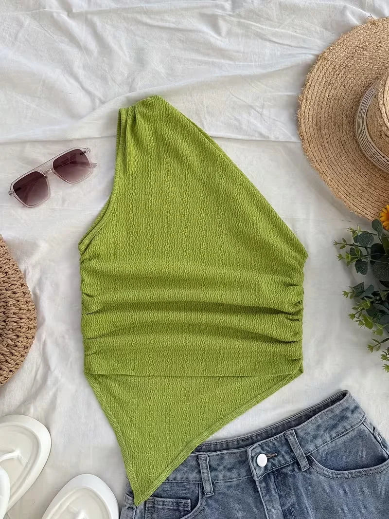 Women's asymmetric neckline crop tank top — view 5 of 8