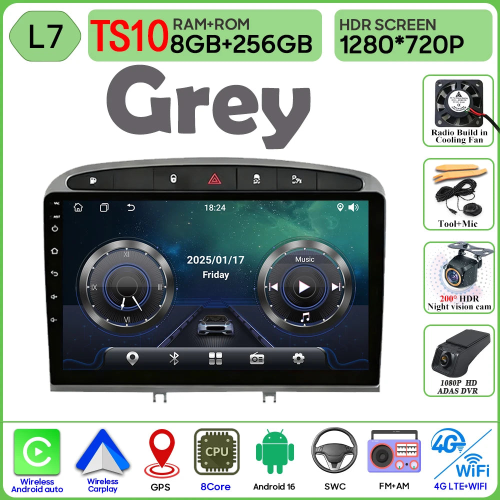 Android 16 Car Radio Player For Peugeot 408 1 2012 - 2020 For Peugeot 308 1 T7 2007 - 2015 Wireless Android Auto Touch Screen 4G