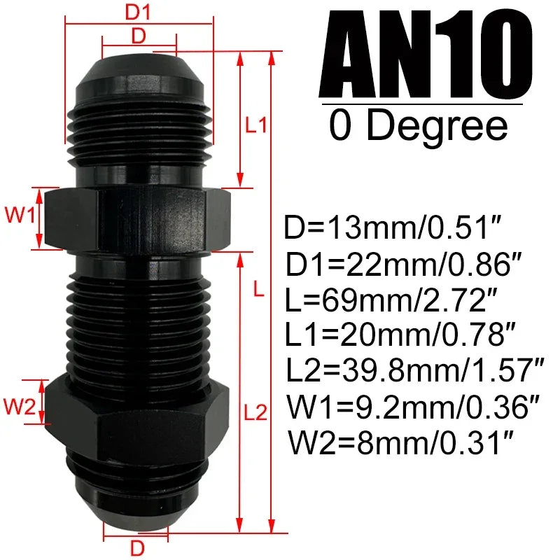 4X 0 Degrees AN3 AN4 AN6 AN8 AN10 AN12 Bulkhead Flare Fitting Union Adapter Fuel Hose Straight Fitting For Tab Rr Wirewall Black
