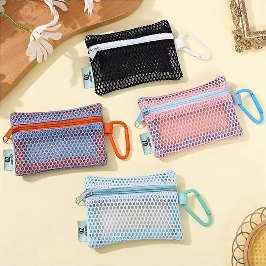 Stylish Lightweight Mesh Cosmetic Bag Portable Square Makeup Storage Bag Zipper Multi-purpose Sundries Organizer Toiletry Pouch