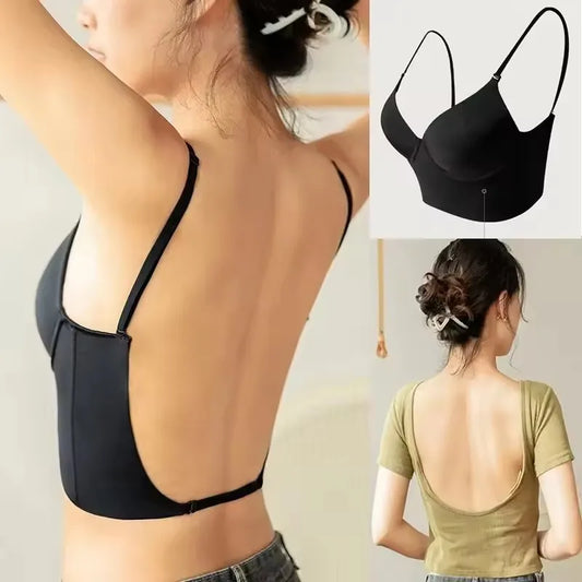 Women Seamless Bra Deep U Plunge Bras Backless Top for Dresses Sexy Lingerie Transparent Strap Push Up Strapless Underwea