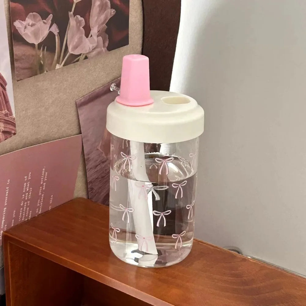 Cute Bowknot 500/700ml Water Bottles Juice Milk Plastic Cup with Lid Straw Bubble Tea Coffee Cups Large Capacity Drinkware