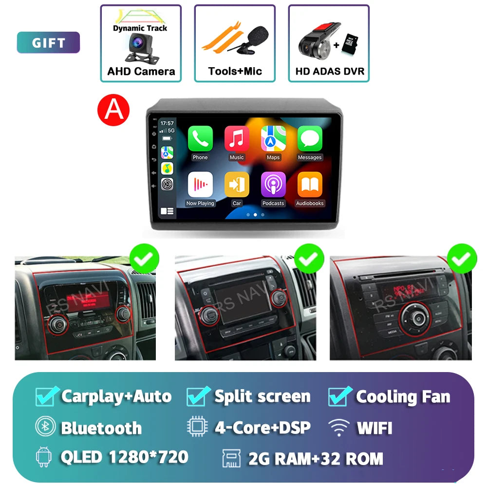 Android 16 For Fiat Ducato Peugeot Boxer Citroen Jumper 2006-2022 2K QLED Android Car Radio Multimedia stereo Player GPS CarPlay