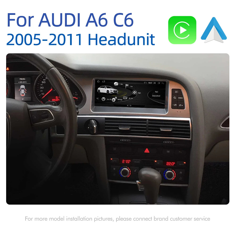 Nunoo Android 14 CarPlay Car Radio Player For Audi A4 A5 A6 Q7 MMI 2G Basic Red Screen GPS Navi Multimedia Stereo WiFi