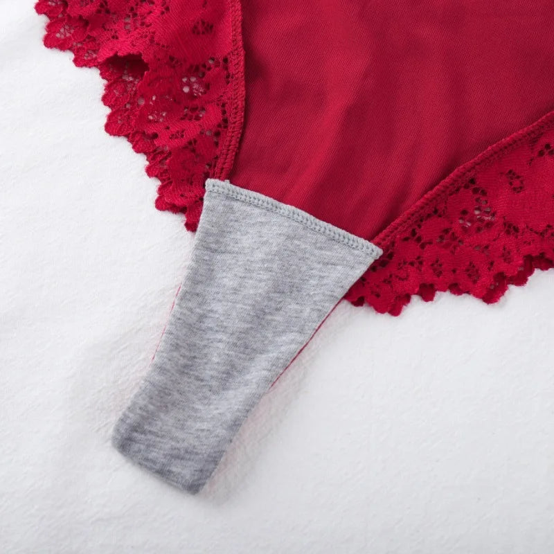 Women's High Waist Panties Sexy Underpants Spliced Lace Lingerie Bowknot Cotton Crotch Thongs Perspective Solid Color Underwear