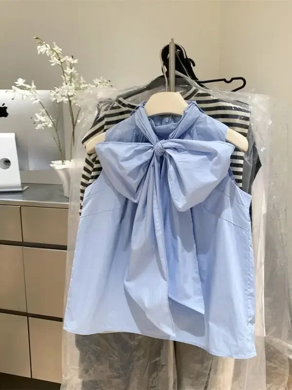 Women's Bow Tie Collared Blouse - Loose Sweet Summer Top - photo 5