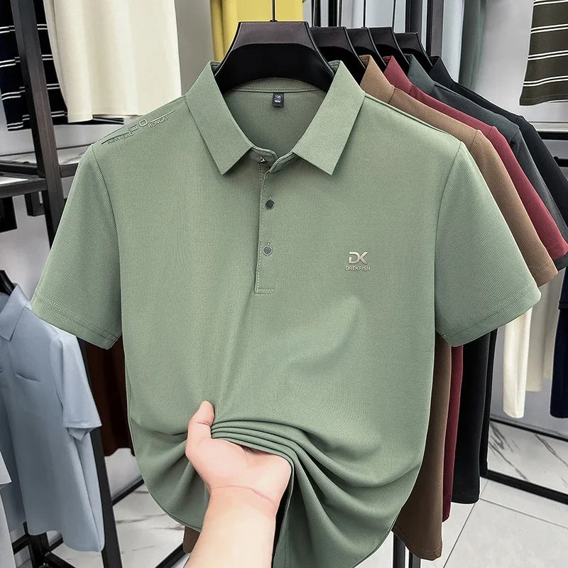 Men's Polo Tee - Chest Embroidery, Seamless Breathable Stretch