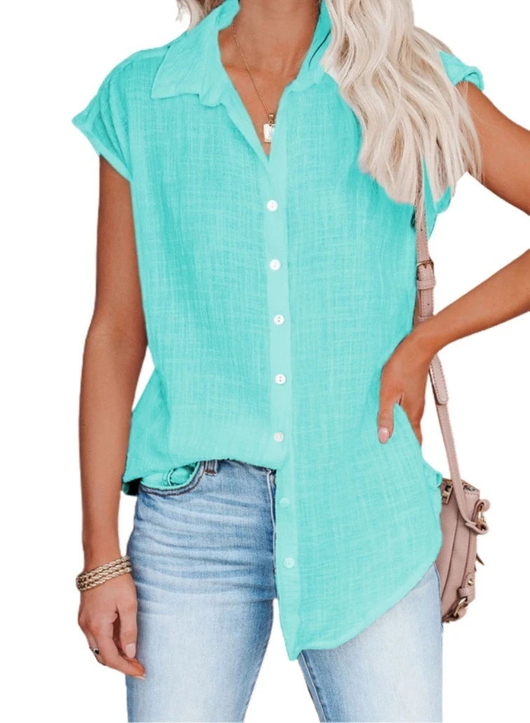 Women's Cotton-Linen Shirt — Casual Loose Short-Sleeve Summer Top