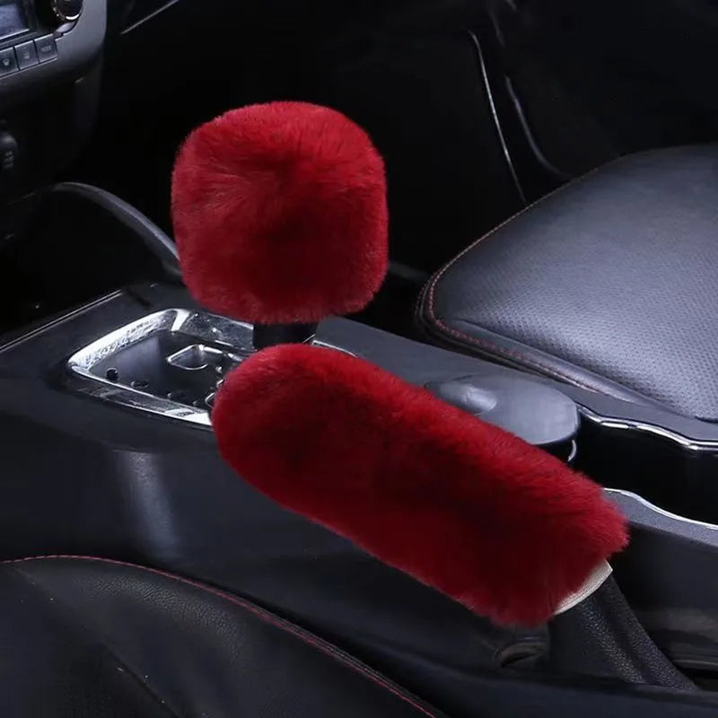 2 Pieces Of Car Plush Handbrake Cover Shift Knob Cover Autumn And Winter Car Plush Handbrake Cover Soft And Warm Handbrake Cover