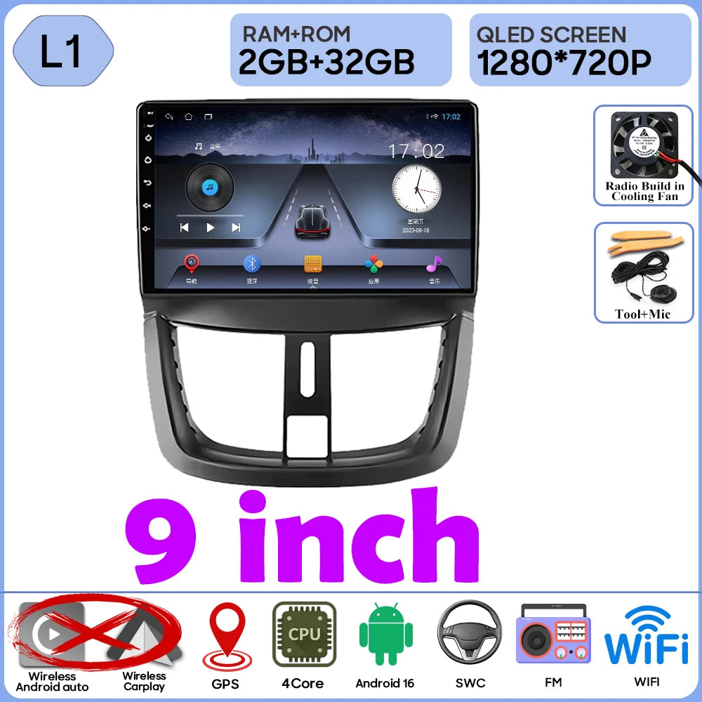 Car Radio Android 16 For Peugeot 207 207CC 2006 - 2015 Carplay Video GPS Navigation Multimedia Player DVD No 2din 4G Wifi BT RDS