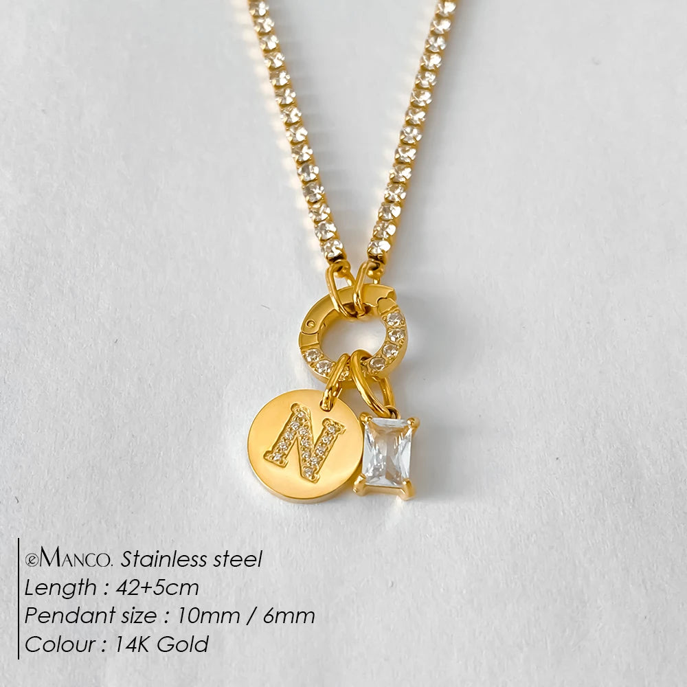 Gold-Plated Initial Letter Necklace – Zircon A-Z Pendant