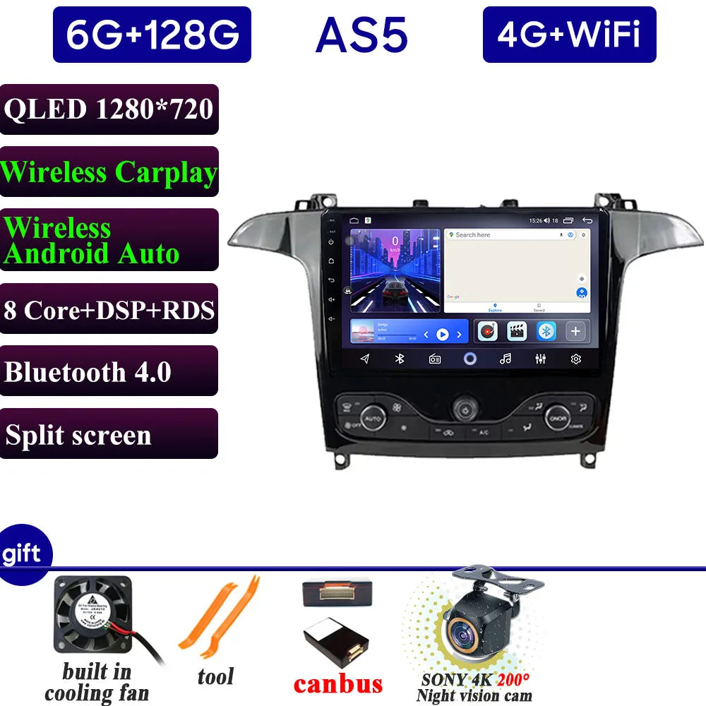 Car Stereo with Apple CarPlay & Android Auto, Compatible with Ford S-MAX & Galaxy